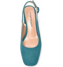 Womens Buckle Square Toe Slingback Casual Suede Evening Chunky Low Heel Pumps Shoes 2 Inch Teal $35.41 Pumps