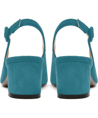 Womens Buckle Square Toe Slingback Casual Suede Evening Chunky Low Heel Pumps Shoes 2 Inch Teal $35.41 Pumps