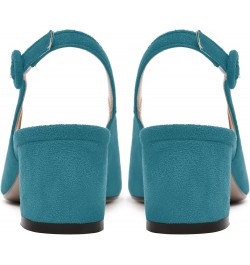 Womens Buckle Square Toe Slingback Casual Suede Evening Chunky Low Heel Pumps Shoes 2 Inch Teal $35.41 Pumps