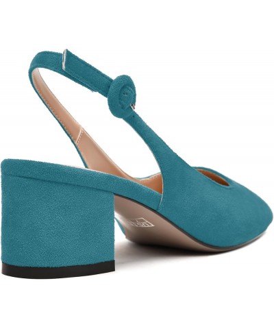 Womens Buckle Square Toe Slingback Casual Suede Evening Chunky Low Heel Pumps Shoes 2 Inch Teal $35.41 Pumps