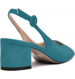 Womens Buckle Square Toe Slingback Casual Suede Evening Chunky Low Heel Pumps Shoes 2 Inch Teal $35.41 Pumps