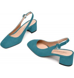 Womens Buckle Square Toe Slingback Casual Suede Evening Chunky Low Heel Pumps Shoes 2 Inch Teal $35.41 Pumps