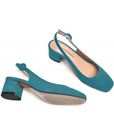 Womens Buckle Square Toe Slingback Casual Suede Evening Chunky Low Heel Pumps Shoes 2 Inch Teal $35.41 Pumps