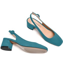 Womens Buckle Square Toe Slingback Casual Suede Evening Chunky Low Heel Pumps Shoes 2 Inch Teal $35.41 Pumps