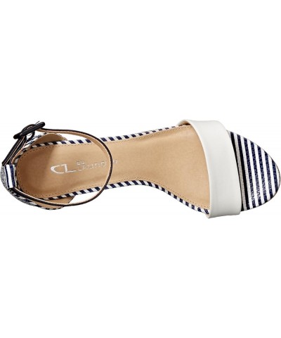 CL Women's Jody Block Heeled Sandal White/Navy Burnished $17.20 Sandals