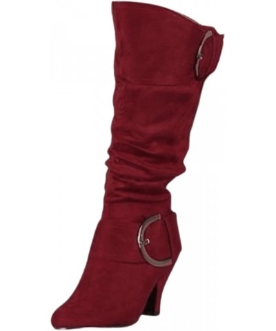 Fall Boots Women Wide Calf Knee High Cowboy Boots Low Cone Heel Slouchy Western Cowgirl Tall boots for Ladies N-wine Red $23....