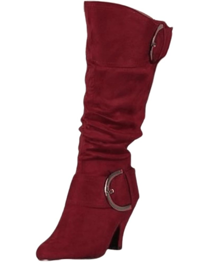 Fall Boots Women Wide Calf Knee High Cowboy Boots Low Cone Heel Slouchy Western Cowgirl Tall boots for Ladies N-wine Red $23....