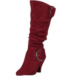 Fall Boots Women Wide Calf Knee High Cowboy Boots Low Cone Heel Slouchy Western Cowgirl Tall boots for Ladies N-wine Red $23....