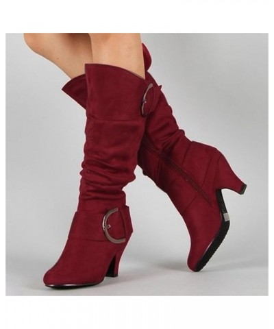 Fall Boots Women Wide Calf Knee High Cowboy Boots Low Cone Heel Slouchy Western Cowgirl Tall boots for Ladies N-wine Red $23....