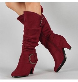 Fall Boots Women Wide Calf Knee High Cowboy Boots Low Cone Heel Slouchy Western Cowgirl Tall boots for Ladies N-wine Red $23....