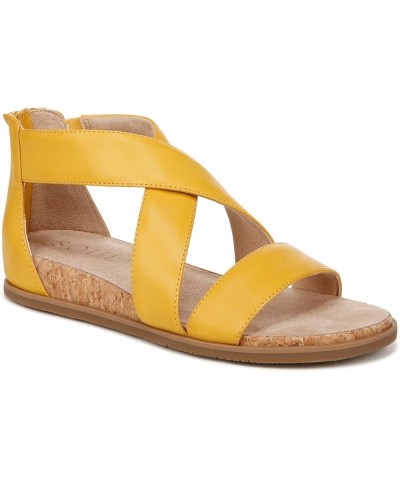 Women Cindi Strappy Flat Sandals Sunshine Faux Leather $29.93 Sandals