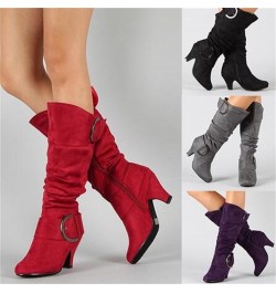 Fall Boots Women Wide Calf Knee High Cowboy Boots Low Cone Heel Slouchy Western Cowgirl Tall boots for Ladies N-wine Red $23....