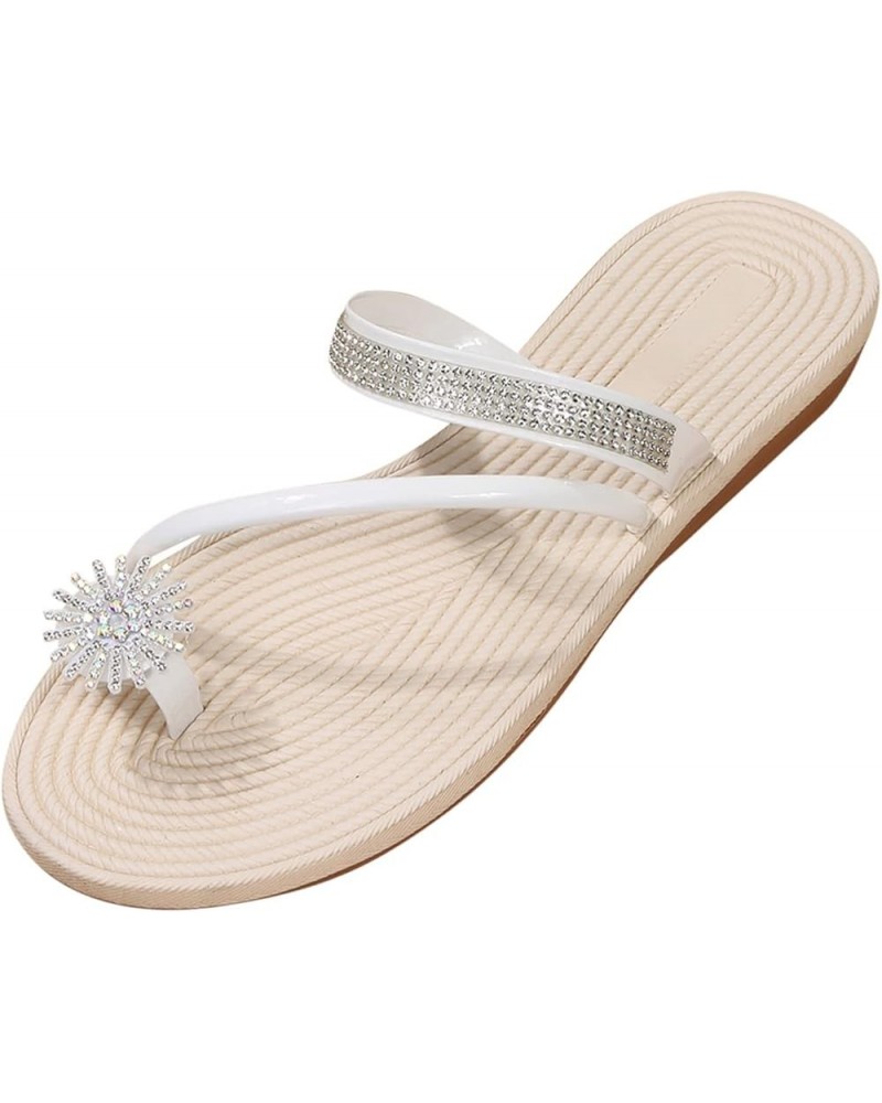 Women Sandals Sandels, Womens Dress Flats For Women Sandals Women Dressy Summer Flat Flip Flops Flats Shoes White-4 $12.94 Ou...