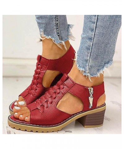 Heeled Sandals for Women closed toe ankle strap heels for women black block heels for women clear strap heels Z 14-red $16.29...