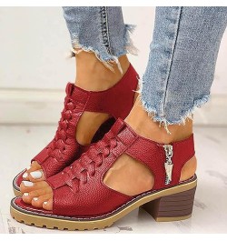 Heeled Sandals for Women closed toe ankle strap heels for women black block heels for women clear strap heels Z 14-red $16.29...