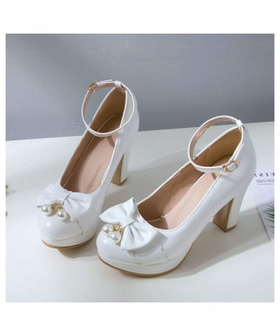 Women Bridal High Heels Round Toe Prom Evening Wedding Bridesmaid Party Dress Slip On Pumps Shoes 33 White $34.21 Pumps