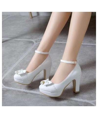 Women Bridal High Heels Round Toe Prom Evening Wedding Bridesmaid Party Dress Slip On Pumps Shoes 33 White $34.21 Pumps