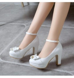 Women Bridal High Heels Round Toe Prom Evening Wedding Bridesmaid Party Dress Slip On Pumps Shoes 33 White $34.21 Pumps