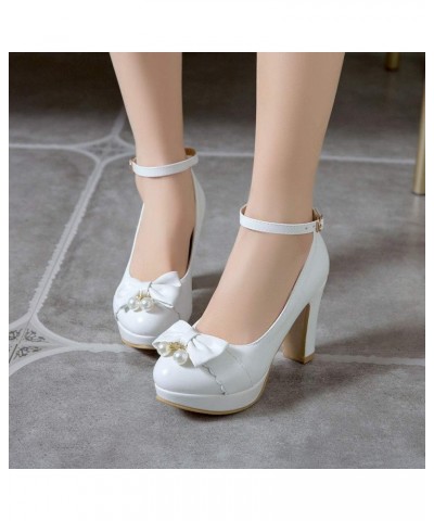 Women Bridal High Heels Round Toe Prom Evening Wedding Bridesmaid Party Dress Slip On Pumps Shoes 33 White $34.21 Pumps