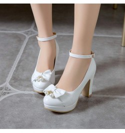 Women Bridal High Heels Round Toe Prom Evening Wedding Bridesmaid Party Dress Slip On Pumps Shoes 33 White $34.21 Pumps