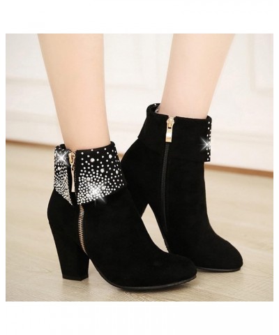 Shoes for Women,Women Square Heels Round Toe Comfortable Zipper Pumps Casual Shoes Short Boots Black-a $20.65 Boots