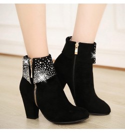 Shoes for Women,Women Square Heels Round Toe Comfortable Zipper Pumps Casual Shoes Short Boots Black-a $20.65 Boots