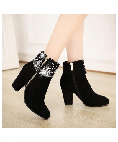 Shoes for Women,Women Square Heels Round Toe Comfortable Zipper Pumps Casual Shoes Short Boots Black-a $20.65 Boots