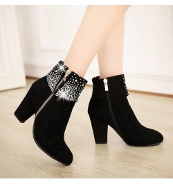 Shoes for Women,Women Square Heels Round Toe Comfortable Zipper Pumps Casual Shoes Short Boots Black-a $20.65 Boots