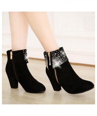 Shoes for Women,Women Square Heels Round Toe Comfortable Zipper Pumps Casual Shoes Short Boots Black-a $20.65 Boots