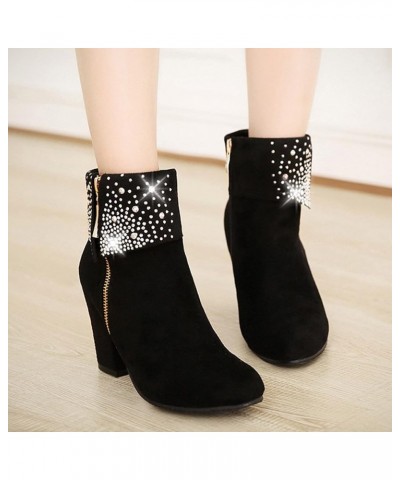 Shoes for Women,Women Square Heels Round Toe Comfortable Zipper Pumps Casual Shoes Short Boots Black-a $20.65 Boots