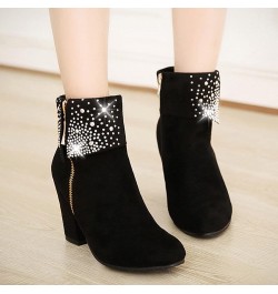 Shoes for Women,Women Square Heels Round Toe Comfortable Zipper Pumps Casual Shoes Short Boots Black-a $20.65 Boots