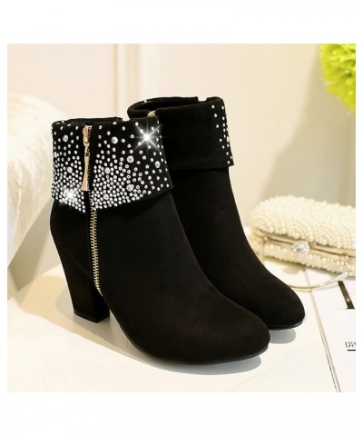 Shoes for Women,Women Square Heels Round Toe Comfortable Zipper Pumps Casual Shoes Short Boots Black-a $20.65 Boots