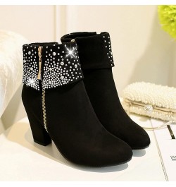 Shoes for Women,Women Square Heels Round Toe Comfortable Zipper Pumps Casual Shoes Short Boots Black-a $20.65 Boots