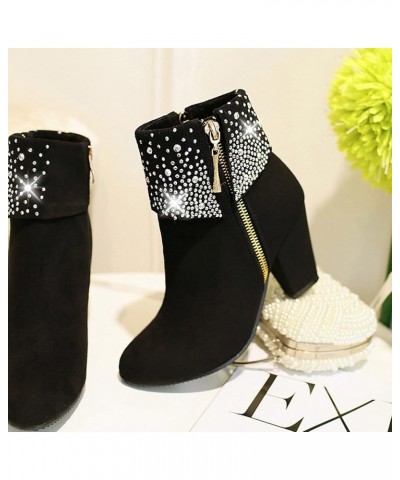 Shoes for Women,Women Square Heels Round Toe Comfortable Zipper Pumps Casual Shoes Short Boots Black-a $20.65 Boots