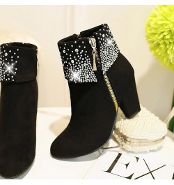 Shoes for Women,Women Square Heels Round Toe Comfortable Zipper Pumps Casual Shoes Short Boots Black-a $20.65 Boots