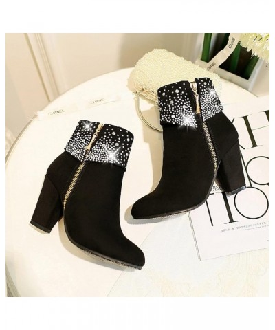 Shoes for Women,Women Square Heels Round Toe Comfortable Zipper Pumps Casual Shoes Short Boots Black-a $20.65 Boots