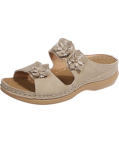 Fashion Summer Women Sandals Thick Sole Wedge Heel Lightweights Flowers Casual And Womens Extra Wide Sandals Size 12 Beige $1...