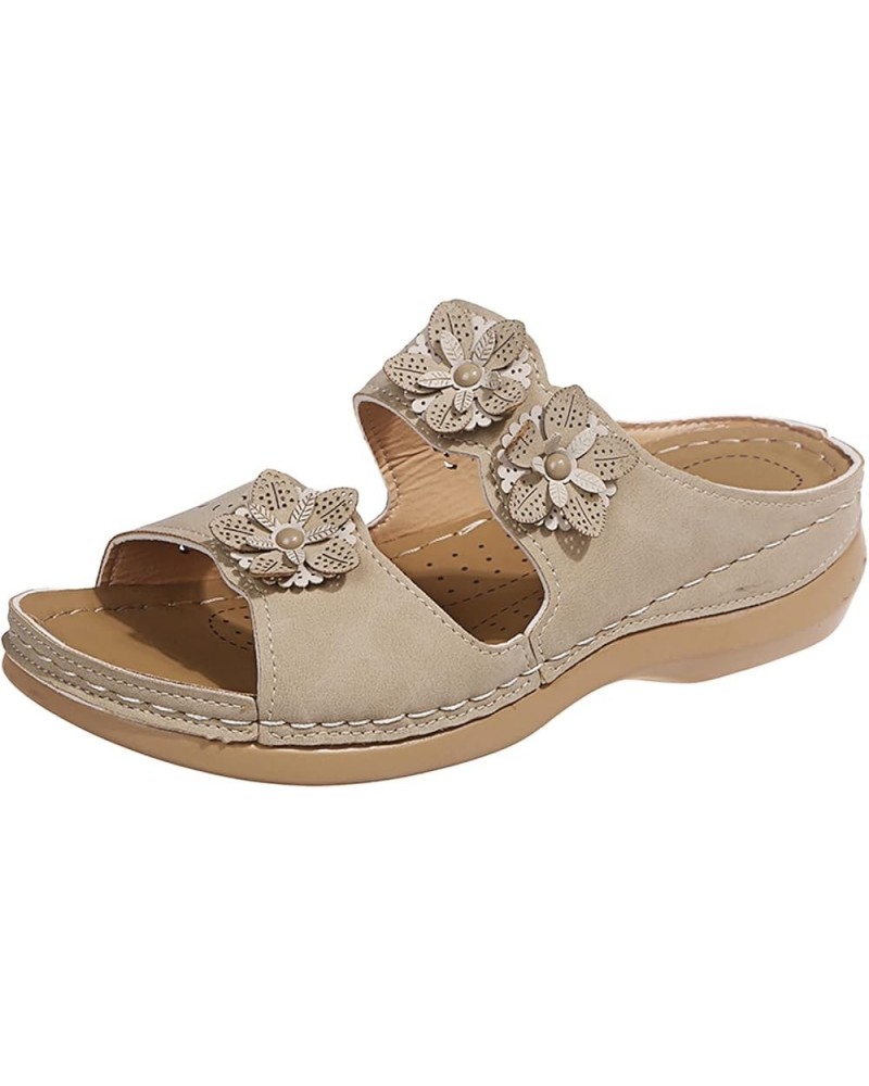 Fashion Summer Women Sandals Thick Sole Wedge Heel Lightweights Flowers Casual And Womens Extra Wide Sandals Size 12 Beige $1...