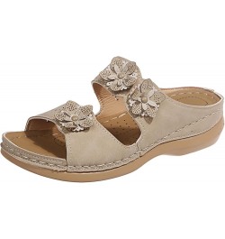 Fashion Summer Women Sandals Thick Sole Wedge Heel Lightweights Flowers Casual And Womens Extra Wide Sandals Size 12 Beige $1...