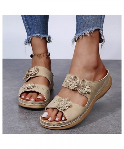 Fashion Summer Women Sandals Thick Sole Wedge Heel Lightweights Flowers Casual And Womens Extra Wide Sandals Size 12 Beige $1...