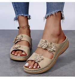 Fashion Summer Women Sandals Thick Sole Wedge Heel Lightweights Flowers Casual And Womens Extra Wide Sandals Size 12 Beige $1...