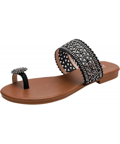 Womens Two Band Sandal Fashion Low-Chunk Slippers Flip Flops Pump Sandals Prom Dance Bohemian Sandals Black $15.97 Sandals