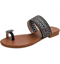 Womens Two Band Sandal Fashion Low-Chunk Slippers Flip Flops Pump Sandals Prom Dance Bohemian Sandals Black $15.97 Sandals