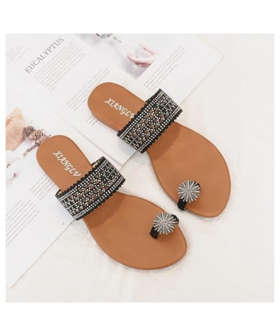 Womens Two Band Sandal Fashion Low-Chunk Slippers Flip Flops Pump Sandals Prom Dance Bohemian Sandals Black $15.97 Sandals