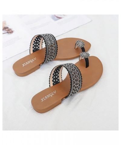 Womens Two Band Sandal Fashion Low-Chunk Slippers Flip Flops Pump Sandals Prom Dance Bohemian Sandals Black $15.97 Sandals