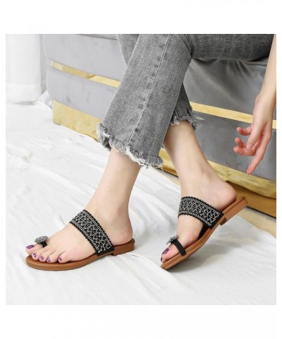 Womens Two Band Sandal Fashion Low-Chunk Slippers Flip Flops Pump Sandals Prom Dance Bohemian Sandals Black $15.97 Sandals