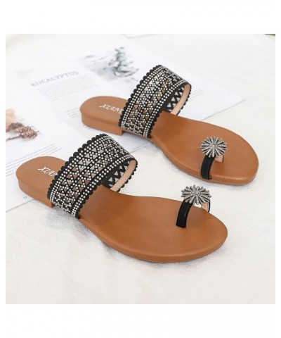 Womens Two Band Sandal Fashion Low-Chunk Slippers Flip Flops Pump Sandals Prom Dance Bohemian Sandals Black $15.97 Sandals