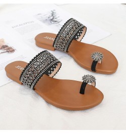 Womens Two Band Sandal Fashion Low-Chunk Slippers Flip Flops Pump Sandals Prom Dance Bohemian Sandals Black $15.97 Sandals