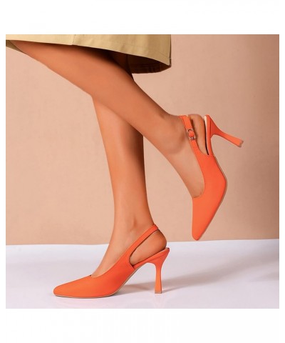 Ladies Fashion Solid Color Leather Pointed Shallow Buckle Thin High Heeled Sandals Wedge for Women Heels Sandals (Orange, 8.5...