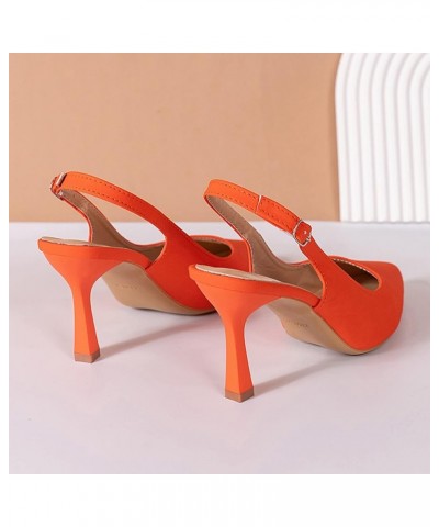 Ladies Fashion Solid Color Leather Pointed Shallow Buckle Thin High Heeled Sandals Wedge for Women Heels Sandals (Orange, 8.5...